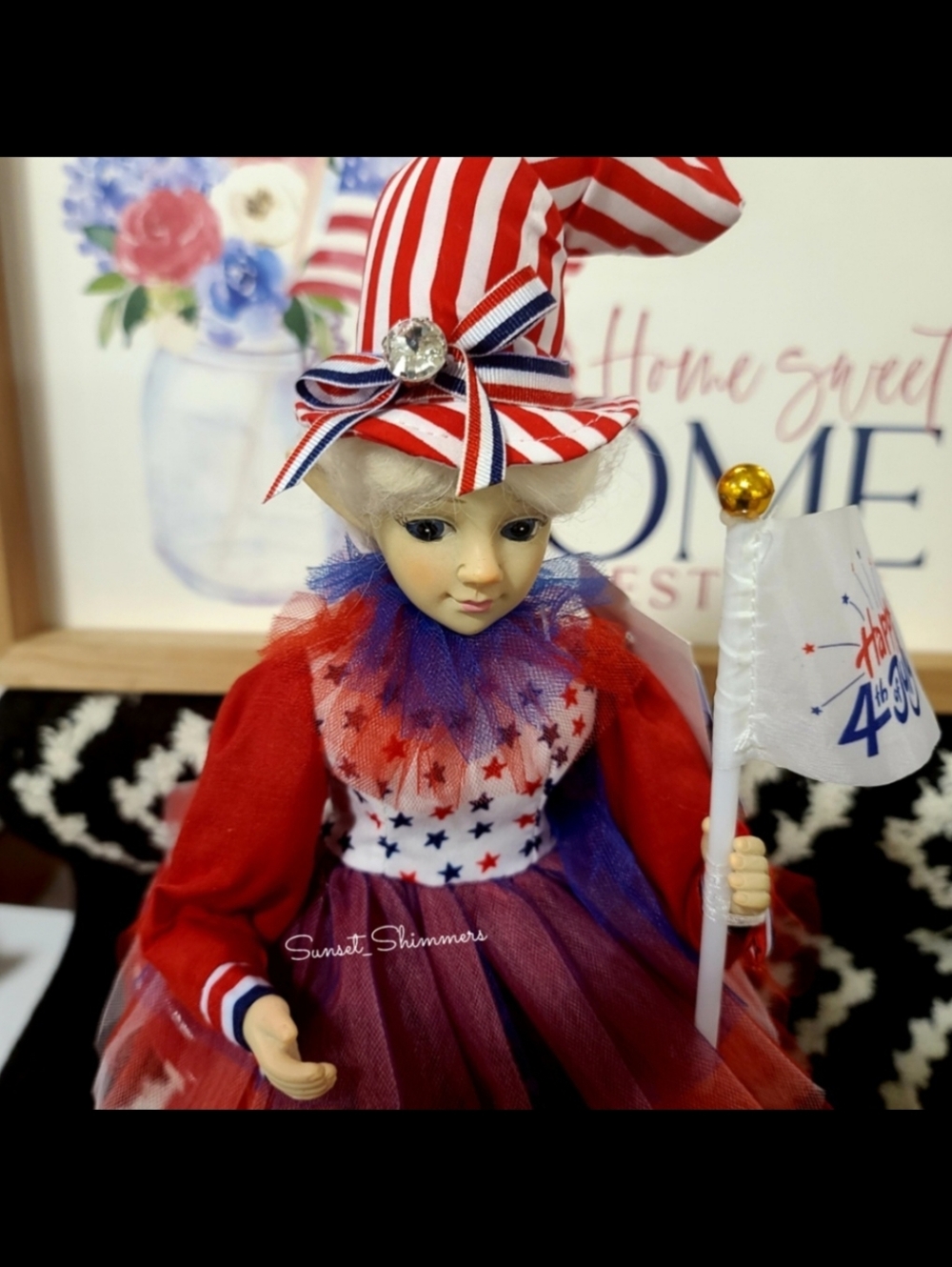 July 4th Patriotic Red White Blue Elf Fairy Doll Shelf Sitter 16" Americana New - Picture 2 of 5